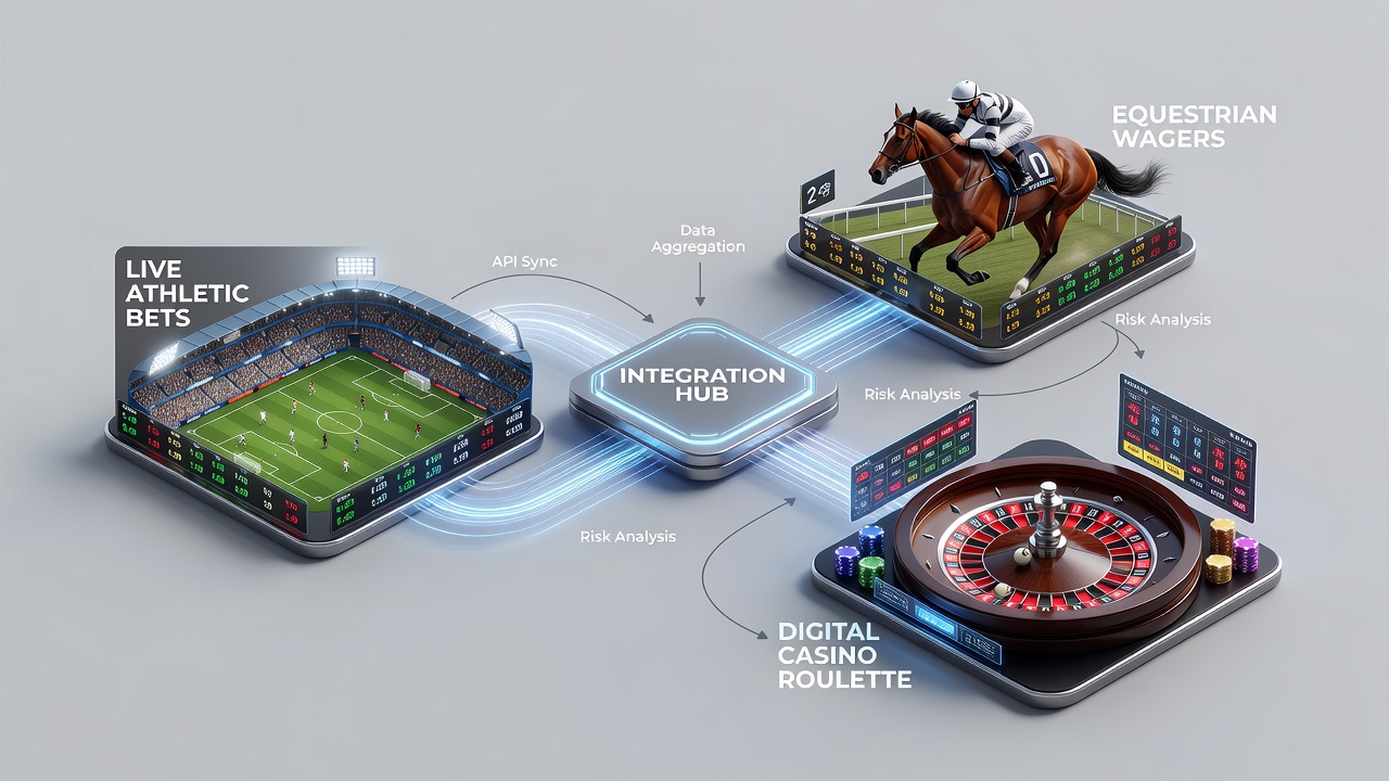 Diagram depicting data flow between sports, racing, and casino modules in a betting application architecture