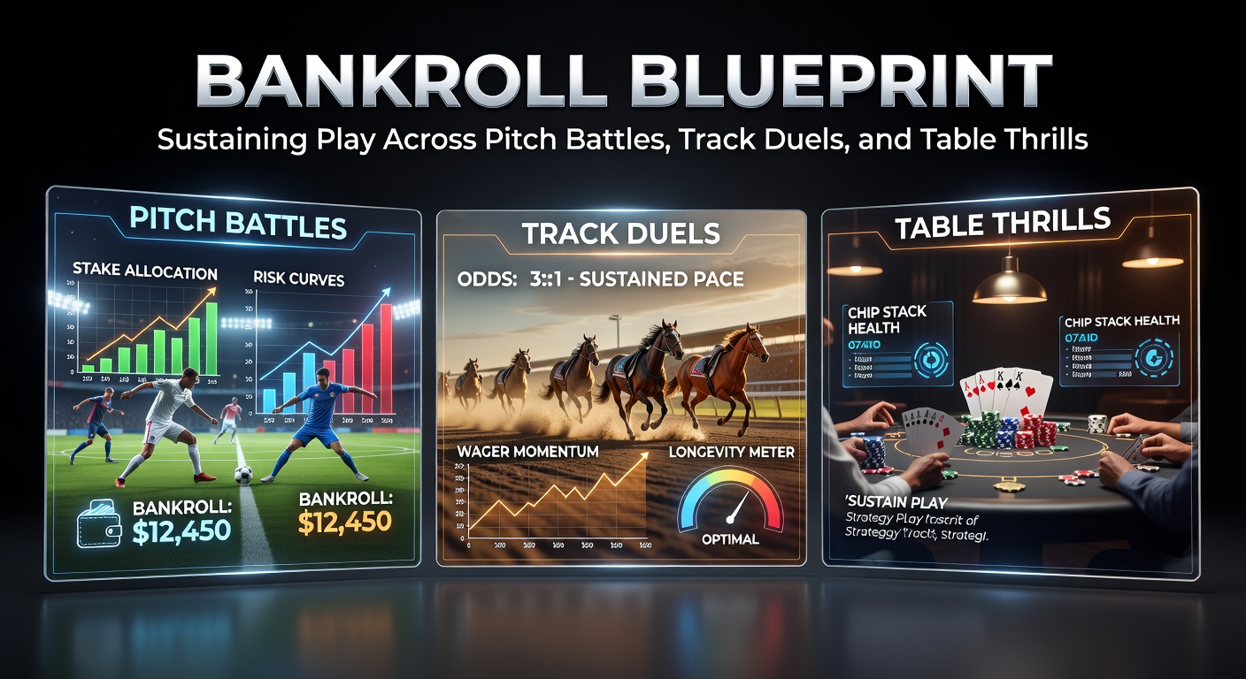 A dynamic split-image showing a football pitch clash, a horse racing duel on the track, and casino table action, symbolizing sustained betting across games