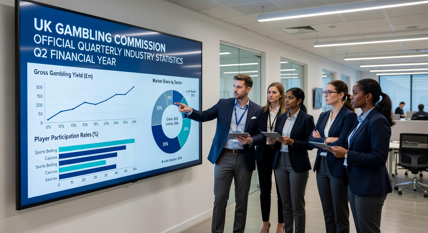 Infographic detailing remote vs non-remote GGY with pie charts and line graphs for UK gambling sectors in Q2 2025
