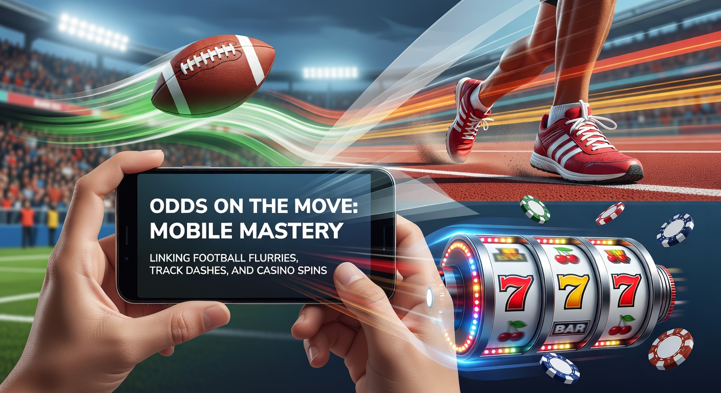 Smartphone screen displaying live football odds, horse racing track action, and casino slot spins in a seamless mobile betting interface